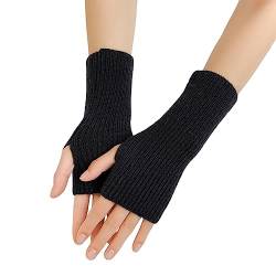 Linwnil Damen Winter Warm Strick Fingerlose Handschuhe Daumenloch Strick Handgelenk Armstulpen Fäustlinge, 1 Paar, schwarz, EinheitsgröÃŸe von Linwnil