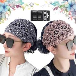 2024 Women's Floral Lace Headwrap, Pearl Embedded Floral Lace Headband Kerchief, Lace Headbands for Women, High Elastic Mesh Headwrap Spring Summer Elegant Hair Accessories (2pcs-A) von Liocwocne