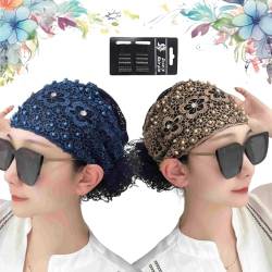 2024 Women's Floral Lace Headwrap, Pearl Embedded Floral Lace Headband Kerchief, Lace Headbands for Women, High Elastic Mesh Headwrap Spring Summer Elegant Hair Accessories (2pcs-C) von Liocwocne