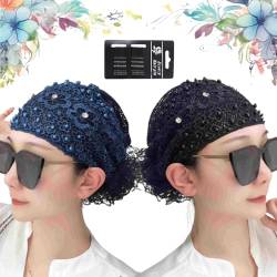2024 Women's Floral Lace Headwrap, Pearl Embedded Floral Lace Headband Kerchief, Lace Headbands for Women, High Elastic Mesh Headwrap Spring Summer Elegant Hair Accessories (2pcs-D) von Liocwocne