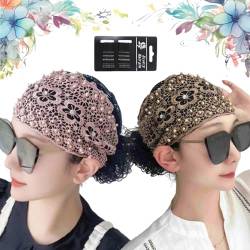 2024 Women's Floral Lace Headwrap, Pearl Embedded Floral Lace Headband Kerchief, Lace Headbands for Women, High Elastic Mesh Headwrap Spring Summer Elegant Hair Accessories (2pcs-E) von Liocwocne
