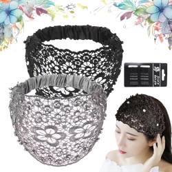 2024 Women's Floral Lace Headwrap, Pearl Embedded Floral Lace Headband Kerchief, Lace Headbands for Women, High Elastic Mesh Headwrap Spring Summer Elegant Hair Accessories (2pcs-F) von Liocwocne