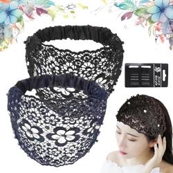 2024 Women's Floral Lace Headwrap, Pearl Embedded Floral Lace Headband Kerchief, Lace Headbands for Women, High Elastic Mesh Headwrap Spring Summer Elegant Hair Accessories (2pcs-G) von Liocwocne