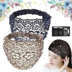 2024 Women's Floral Lace Headwrap, Pearl Embedded Floral Lace Headband Kerchief, Lace Headbands for Women, High Elastic Mesh Headwrap Spring Summer Elegant Hair Accessories (2pcs-H) von Liocwocne