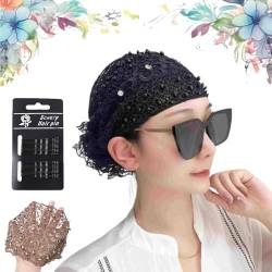 2024 Women's Floral Lace Headwrap, Pearl Embedded Floral Lace Headband Kerchief, Lace Headbands for Women, High Elastic Mesh Headwrap Spring Summer Elegant Hair Accessories (Black-A) von Liocwocne