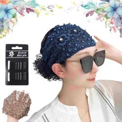 2024 Women's Floral Lace Headwrap, Pearl Embedded Floral Lace Headband Kerchief, Lace Headbands for Women, High Elastic Mesh Headwrap Spring Summer Elegant Hair Accessories (Blue-A) von Liocwocne