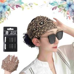 2024 Women's Floral Lace Headwrap, Pearl Embedded Floral Lace Headband Kerchief, Lace Headbands for Women, High Elastic Mesh Headwrap Spring Summer Elegant Hair Accessories (Brown-A) von Liocwocne