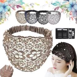 2024 Women's Floral Lace Headwrap, Pearl Embedded Floral Lace Headband Kerchief, Lace Headbands for Women, High Elastic Mesh Headwrap Spring Summer Elegant Hair Accessories (Brown-B) von Liocwocne