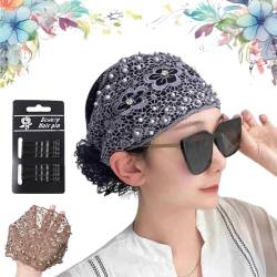 2024 Women's Floral Lace Headwrap, Pearl Embedded Floral Lace Headband Kerchief, Lace Headbands for Women, High Elastic Mesh Headwrap Spring Summer Elegant Hair Accessories (Gray-A) von Liocwocne