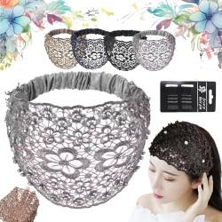 2024 Women's Floral Lace Headwrap, Pearl Embedded Floral Lace Headband Kerchief, Lace Headbands for Women, High Elastic Mesh Headwrap Spring Summer Elegant Hair Accessories (Gray-B) von Liocwocne