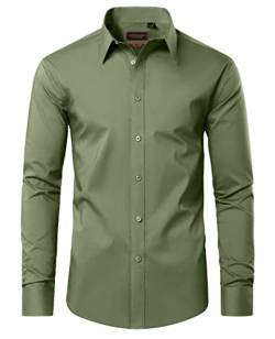 Lion Nardo Hemden für Herren, langärmelig, normale Passform, lässige Button-Down-Shirts, Baumwollhemden, Grasgrün, L von Lion Nardo