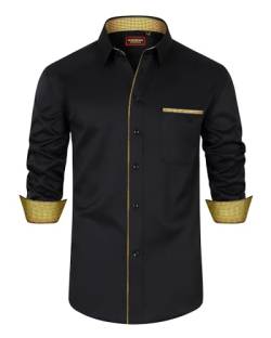 Lion Nardo Hemden für Herren Designer Casual Button Down Shirts Langarm Herren Kleid Shirts Party Shirts Club Shirt, Schwarz-Gold-Tasche, Mittel von Lion Nardo