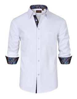 Lion Nardo Hemden für Herren Designer Casual Button Down Shirts Langarm Herren Kleid Shirts Party Shirts Club Shirt, Weiß-Paisley, XX-Large von Lion Nardo