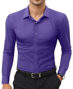 Lion Nardo Herren Stretch Dress Shirts Langarm Muscle Fit Kleid Shirts für Männer Slim Fit Casual Button Down Shirts, Violett, Mittel von Lion Nardo