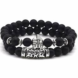 Lion&Son Buddha-Armband Helmet-Men-Bracelet Obsidian Onyx Damen-Perlen-Band Vintage-Mode Gem-Stone, Farbe:Gladiator-Matt von Lion & Son