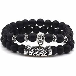 Lion&Son Buddha-Armband Helmet-Men-Bracelet Obsidian Onyx Damen-Perlen-Band Vintage-Mode Gem-Stone (Skull-Matt) von Lion & Son