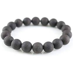 Lion&Son Gaia Armband - Tigerauge Herren Men Schwarz Natur Perlen Schmuck Vintage Rock Bracelet Fashion Onyx Matt Lava, Farbe:Black-Two von Lion & Son