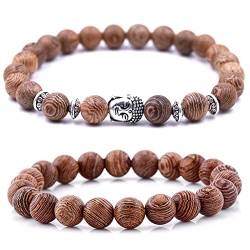 Lion & Son Holz-Perlen Armband Herren Buddha-Armreifen Damen-Armschmuck Gladiator Helm Wood Hamsa Skull Hantel Fitness Bracelet Hand gebunden Armreif Surfer Wasserfest von Lion & Son