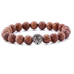 Lion & Son Holz-Perlen Armband Herren Buddha-Armreifen Damen-Armschmuck Gladiator Helm Wood Hamsa Skull Hantel Fitness Bracelet Hand gebunden Armreif Surfer Wasserfest von Lion & Son