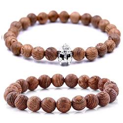 Lion & Son Holz-Perlen Armband Herren Buddha-Armreifen Damen-Armschmuck Gladiator Helm Wood Hamsa Skull Hantel Fitness Bracelet Hand gebunden Armreif Surfer Wasserfest von Lion & Son