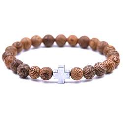 Lion & Son Holz-Perlen Armband Herren Buddha-Armreifen Damen-Armschmuck Gladiator Helm Wood Hamsa Skull Hantel Fitness Bracelet Hand gebunden Armreif Surfer Wasserfest von Lion & Son