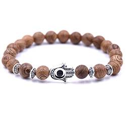 Lion & Son Holz-Perlen Armband Herren Buddha-Armreifen Damen-Armschmuck Gladiator Helm Wood Hamsa Skull Hantel Fitness Bracelet Hand gebunden Armreif Surfer Wasserfest von Lion & Son