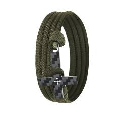 Lion & Son Kohlenstoff-Armband mit echtem Carbon-Kreuz-Anhänger Cross Wickelarmband (MILITARY) von Lion & Son