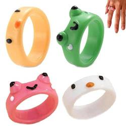 4pcs Frosch Ringe Für Frauen, Smiley Face Acrylharz Bunte Tierische Finger Ring Süßer Klobiger Plastik -vintage Trendy Ring von Lipfer