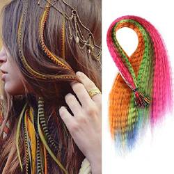 50 Pcs Farbige Haare Erweiterungen Haarfedern Clip in Synthetic Hair Extension Kit, Haarverlängerungstinsel Für Frauen Girls Cosplay Party von Lipfer