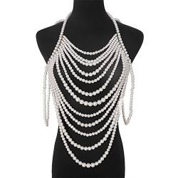 Perlenkörperketten Halskette Für Frauen, Verstellbare Größe Perlen Schulterketten Mode Farbenfange Perlenkörperkettenschmuck von Lipfer