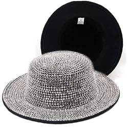 Voller Diamant Verstellbar Flacher Fedora Hut Bling Panama Frauen Männer Breite Krempe Empfunden Jazzhüte Sommer Winter von Lipfer