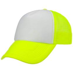 Lipodo 70er Rapper Mesh Cap Damen/Herren - Truckercap aus 100% Polyester - Basecap in Einheitsgröße (55-60 cm) - Neongelb-Weiß von Lipodo