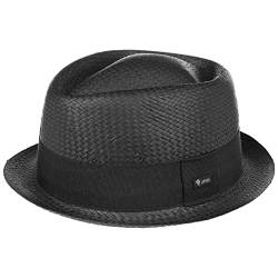 Lipodo Acapulco Black Pork Pie Strohhut Damen/Herren - Made in Italy - Aus 100% Papier-Stroh - Mit Garniturband - Diamantförmige Krone - Kopfhöhe 9 cm - Sonnenhut Frühjahr/Sommer schwarz M (56-57 cm) von Lipodo