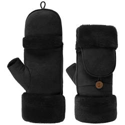 Lipodo Fingerlose Handschuhe mit Kapuze Fäustlinge Damen - Futter, Futter Herbst-Winter - L schwarz von Lipodo