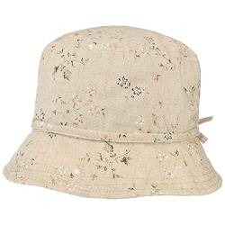 Lipodo Flowers Stoffhut Damen - Sommerhut Leinen - Leinenhut mit Schleife und Garniturband - Damenhut mit Blumenmuster - Sonnenhut Frühjahr/Sommer beige M (57-58 cm) von Lipodo