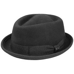 Lipodo Gratus Pork Pie Filzhut Damen/Herren - Hut aus Wollfilz - Made in Italy - Porkpie mit Ripsband - Wollhut - Fedora Sommer/Winter schwarz XXL (62-63 cm) von Lipodo