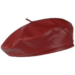 Lipodo Kunstleder Baskenmütze Damen/Herren - Baske mit Futter - Gefütterte Franzosenmütze in Lederoptik - Packable - Mütze Sommer/Winter Bordeaux S/M (55-57 cm) von Lipodo