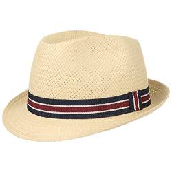 Lipodo Marlon Strohtrilby Kinderhut Kinder - Made in Italy - Kinderhut 100% Papierstroh - Luftiger Sommerhut mit Band im Streifenmuster - Sonnenhut Frühling/Sommer Natur 51 cm von Lipodo