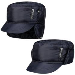 Lipodo Piumino Armycap mit Ohrenklappen Herren - Wasserabweisende Cap mit Innenfutter - Herrencap aus Baumwolle - Kappe Herbst/Winter - Wintercap dunkelblau XL (60-61 cm) von Lipodo