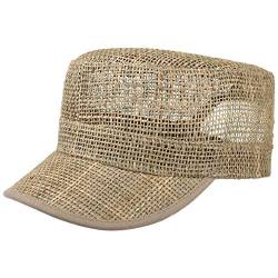 Lipodo Stroh Armycap Damen/Herren - Strandcap größenregulierbar mit Klettverschluss 55-57 cm - Luftige Sommercap - Strohcap Frühjahr/Sommer Natur One Size von Lipodo