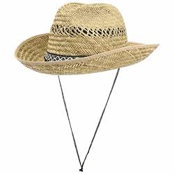Lipodo Texas Strohhut Damen/Herren - Hut aus 100% Stroh - Sonnenhut hergestellt in Italien - Cowboyhut in S-XL - Westernhut mit Kinnband - Frühjahr/Sommer Natur XL (60-61 cm) von Lipodo