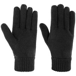 Lipodo Thinsulate 3M Strickhandschuhe Damen/Herren - Handschuhe mit Fleecefutter - Herbst/Winter- Outdoor Fingerhandschuhe- Elastischer Rippstrick - schwarz L von Lipodo