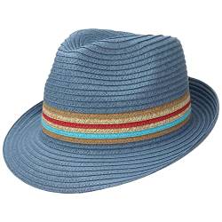 Lipodo Uni Stripes Strohtrilby - Luftiger Sommerhut Damen/Herren - Bequemer Hut aus 100% Papierstroh - Geschmackvoller Strandhut Frühjahr/Sommer blau S (54-55 cm) von Lipodo