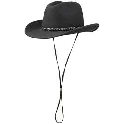 Lipodo Westernhut mit Kinnband Damen/Herren - Westernhut aus 100% Wollfilz - Made in Italy - Rodeohut mit Lederband - Cowboyhut aus Filz Sommer/Winter schwarz L (58-59 cm) von Lipodo