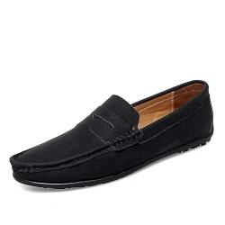 Loafer for Herren, veganes Leder, Penny-Mokassin for Fahren, einfarbig, Flacher Absatz, flexibel, leicht, modisch, Slip-on (Color : Schwarz, Size : 44 EU) von Lipski