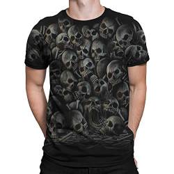 Liquid Blue Unisex-Erwachsene All Over Skulls Dark Fantasy Short Sleeve T-Shirt, schwarz, Mittel von Liquid Blue