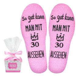 Lircentoud Socken Frauen,Rosa Geschenkideen für Frauen zum Geburtstag,Lustige Socken für Freundin Mädchen,Kuschelsocken mit Zahlen 18/30/40/50/60,Antirutsch (30) von Lircentoud