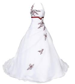 LisQLen Brautkleid Hochzeitskleid Weiß/Bordeaux Modell W067 A-Linie Satin Organza Stickerei Zweifarbig DE Größe 50 von LisQLen