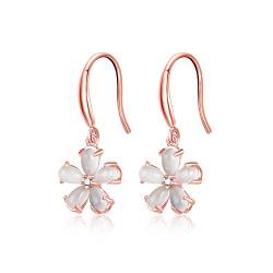 925 Silber Ohrringe mit Funkelndem Edelstein-Katzenauge Hängend, Blumen Ohrhänger für Damen, Frauen, Mädchen Sterling Silber Blüten (Rosegold) von Lisandra Scott