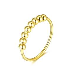 925 Sterling Silber Angst Spinning Ring mit Perlen I Anti-Stress Dekompression Angstring zum Drehen Stressabbau für Damen, Frauen und Mädchen (Gold, 52) von Lisandra Scott